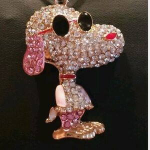 Betsey Johnson Large Crystal Snoopy Puppy Dog Rhinestone Dog Pendant Necklace